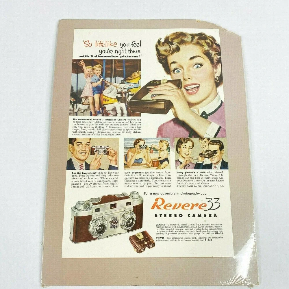 VTG 1953 Revere 33 Stereo Camera‎ Vintage Print Ad